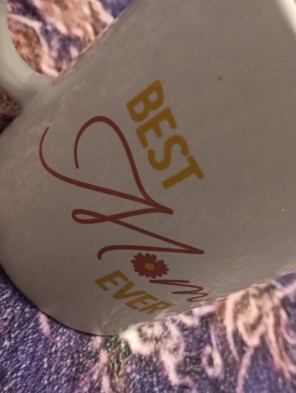 "Best Mom Ever" White Ceramic Mug — Yellow & Rose Gold Lettering